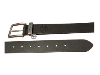 Herren Ledergürtel – Schwarz mit geprägtem Bar & Shield Logo