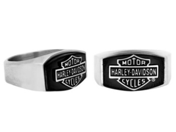 Men's Bar & Shield Logo Black Steel Stone Ring