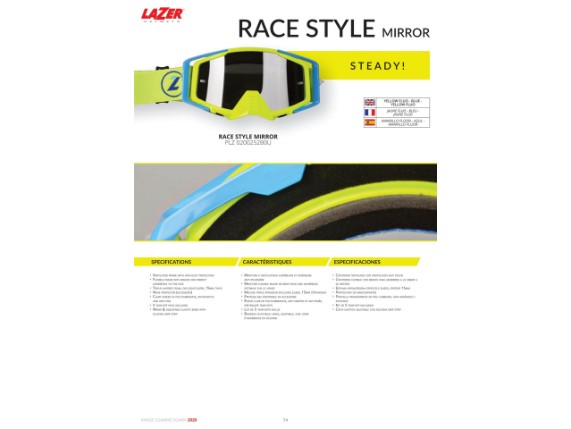 PLZ020025 2B0U, Goggle - Race Style Mirror (Yellow