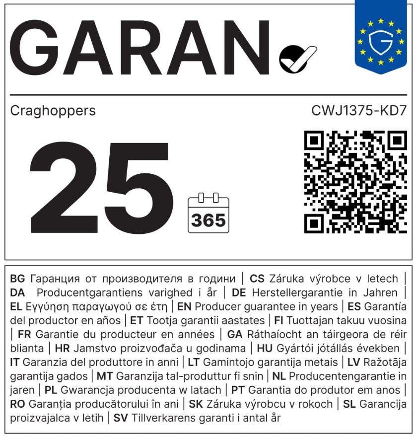 EU-Garantielabel: 25 Jahre Herstellergarantie von Craghoppers für CWJ1375-KD7