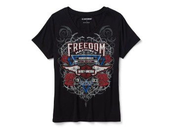 96364-26VW Bling Highway Rider Short Sleeve V Neck pour femmes - Harley Black