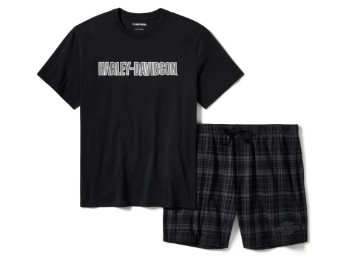 96469-25VM Karo Schlafanzug Shorts Set schwarz