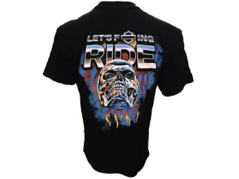 96657-25VM Men's Let's F*ing Ride Chrome Skull Short Sleeve Shirt, Black