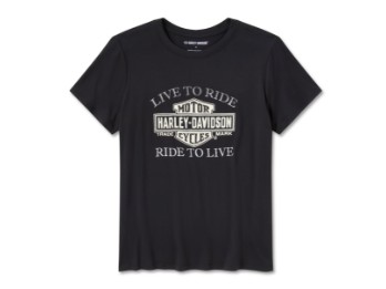 96759-26T-shirt femme à manches courtes et col rond « Bling Bar & Shield »
