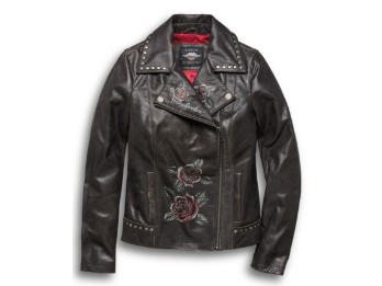 97010-20VW Roses & Studs Leather Biker Jacket