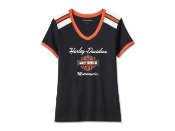 99012-23VW T-Shirt iconic à rayoures sur les épaules et col en V