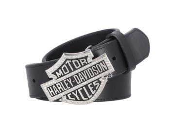 BMW011/08 Damen-Gürtel mit Bar & Shield-Logo und Strassverschluss, schwarz