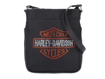 MHW148/08 Sac à bandoulière Bar & Shield pour femme avec strass, noir