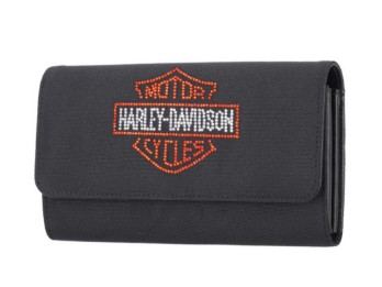 MWW058/08 Damen-Clutch mit Strassverzierung und Bar & Shield-Logo – Schwarz