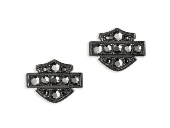 34G00136 Women's Boxed Bar & Shield Stones Stub Earrings, Black