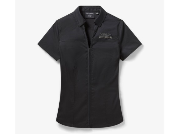 96348-26VW Willie G Bling Garage Shirt für Damen - Harley Black