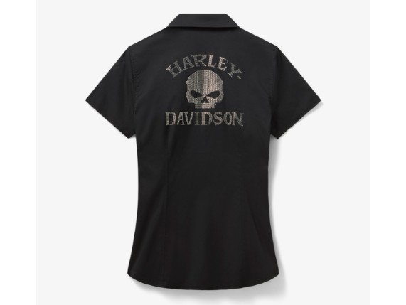 96348-26VW Willie G Bling Garage Shirt für Damen - Harley Black rs