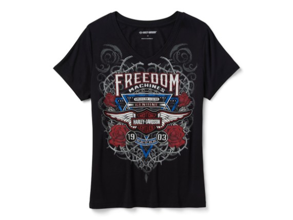 96364-26VW Bling Highway Rider Short Sleeve V Neck für Damen - Harley Black