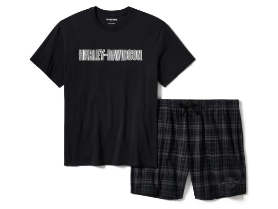 96469-25VM Karo Schlafanzug Shorts Set schwarz
