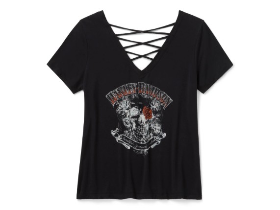 96649-25VW Bling Afterlife Short Sleeve Laced Back Tee