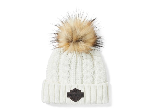 97781-25VW Leather Patch Pom Beanie