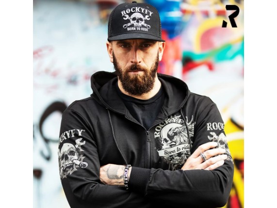 C23001 Cap Bad Skull Black by Rockyfy Stylishes Trucker Cap Kappe mit Netz2