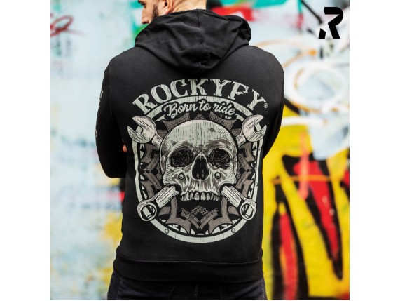HD23001 Mechanical Skull Biker Hoodie mit Totenkopf hinten
