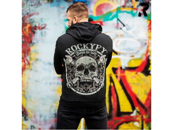 HD23001 Mechanical Skull Biker Hoodie mit Totenkopf hinten ganz