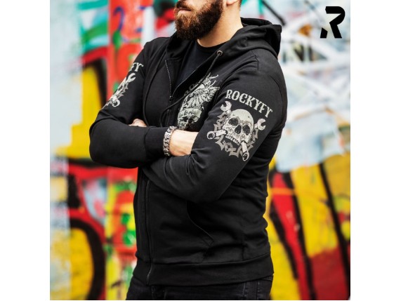 HD23001 Mechanical Skull Biker Hoodie mit Totenkopf seite