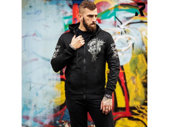 HD23001 Mechanical Skull Biker Hoodie mit Totenkopf vorne ganz