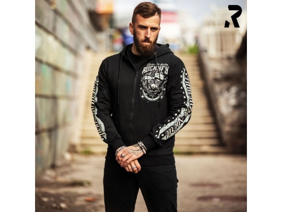 HD23003 Free Eagle Biker Hoodie mit Adler & US Flagge vorne ganz