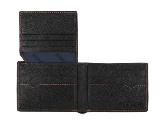MWM005-08 Men's Classic Genuine Pebble Leather Skull Passcase Wallet Black o2