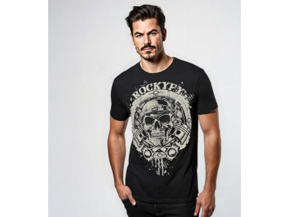 SHDF002 Black Skull, rockiges schwarzes T-Shirt mit Totenkopf
