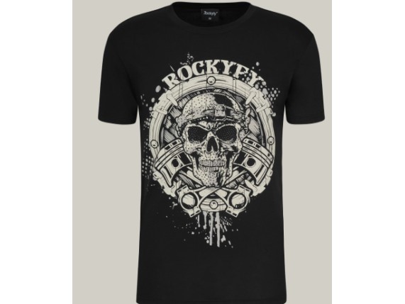 SHDF002 Black Skull, rockiges schwarzes T-Shirt mit Totenkopf vs