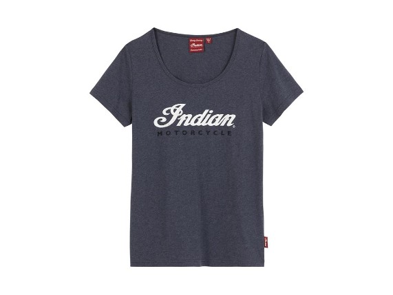 indian t-shirt marl script navy damen 1
