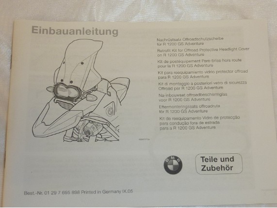 63 12 7 695 770, Abdeckung Scheinwerfer BMW R1200GSA