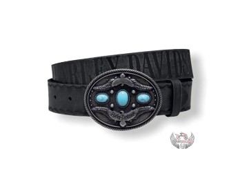 Black Label Western Style Leather Belt Turquoise-Look 