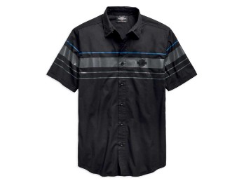 Men's Stripe Logo Short Sleeve Woven Shirt Schwarz