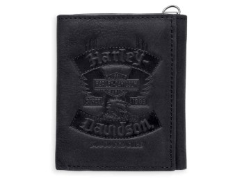 Distressed Eagle Tri-Fold Leather Wallet Schwarz