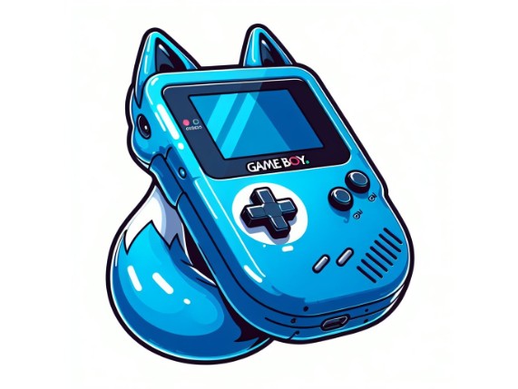 eine Gameboy artige Handheld Konsole in form eines blauen Fuchses