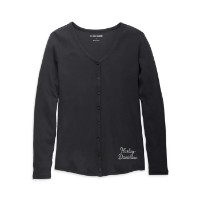 Damen-Strickoberteil „Adventuresome“ mit Knopfleiste – Schwarz