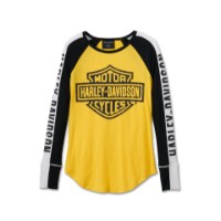 Harley-Davidson® Authentic Bar & Shield Rib-Knit Top für Damen - Colorblock-Design – Dandelion