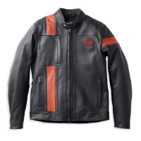 Harley-Davidson® CE Motorradjacke, Leder, Schwarz/Orange