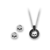Harley-Davidson® Black Crystal Willie G Skull Kette & Ohrstecker Set