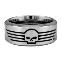 Harley-Davidson® Herrenring Skull mit Linien Stahl
