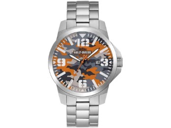 Harley-Davidson® Herrenuhr mit Bar & Shield Logo, Camouflage-Print, Edelstahl