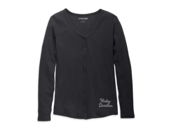 Damen-Strickoberteil „Adventuresome“ mit Knopfleiste – Schwarz