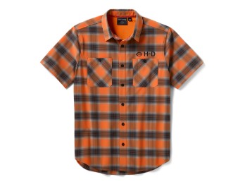 Harley-Davidson® TECH Vented Stretch Comfort Shirt für Herren - Plaid - Harley Orange & Harley Black