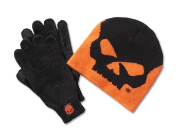 Harley-Davidson® Willie G Skull Beanie & Handschuh-Set orange