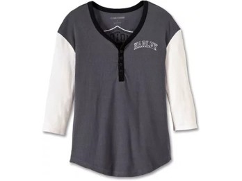 Harley-Davidson® Henley-Strick – Farbblock-Design – Schwarzperle