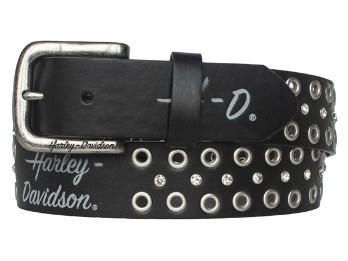 Harley-Davidson® Damen-Gürtel aus echtem Leder mit Strasssteinen und Ösen