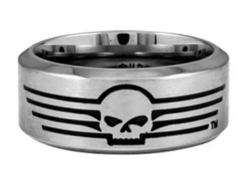 Harley-Davidson® Herrenring Skull mit Linien Stahl