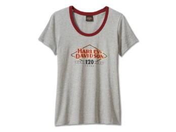 Harley-Davidson® Damen T-Shirt "120th Anniversary Speedbird Diamond Scoopneck Light Grey Heather"