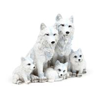 Wolf Welpen Familie Figur Tier Deko Harz Skulptur 19cm Grau Natur Design