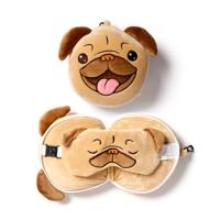 Nackenkissen Nackenhörnchen Reisekissen Augenmaske Plüsch Mopps der Mops